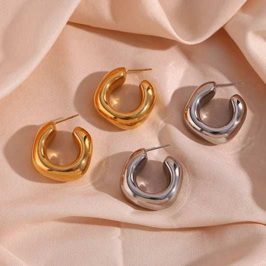 Pendientes de aro cuadrados huecos de acero inoxidable con un toque de lujo minimalista y bordes pulidos para mujer