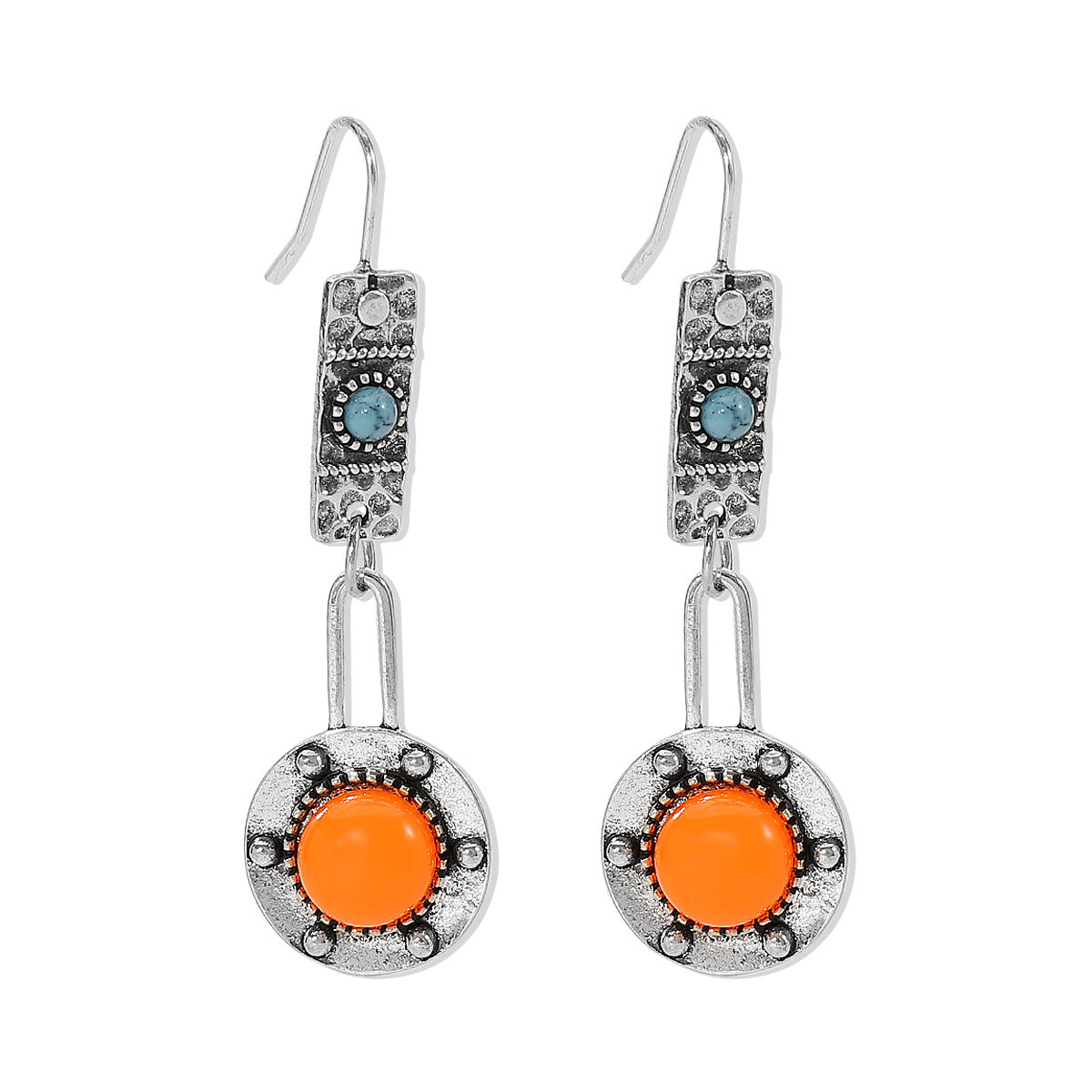 Pendientes vintage de aleación con diseño geométrico étnico e incrustaciones de diamantes de imitación con colgante de cruz para mujer