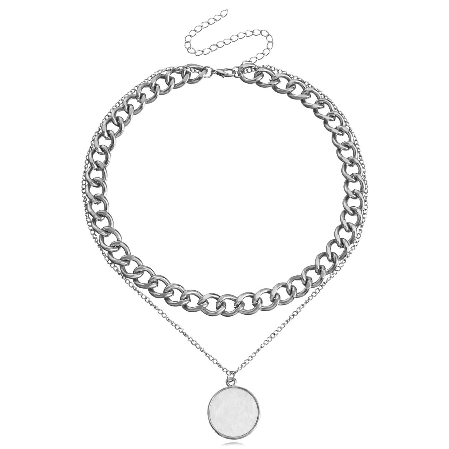 Collar Punk con Colgante de Corazón de Doble Capa de Nácar para Mujer en Aleación con Acabado Chapado Gargantilla y Cadena para Suéter