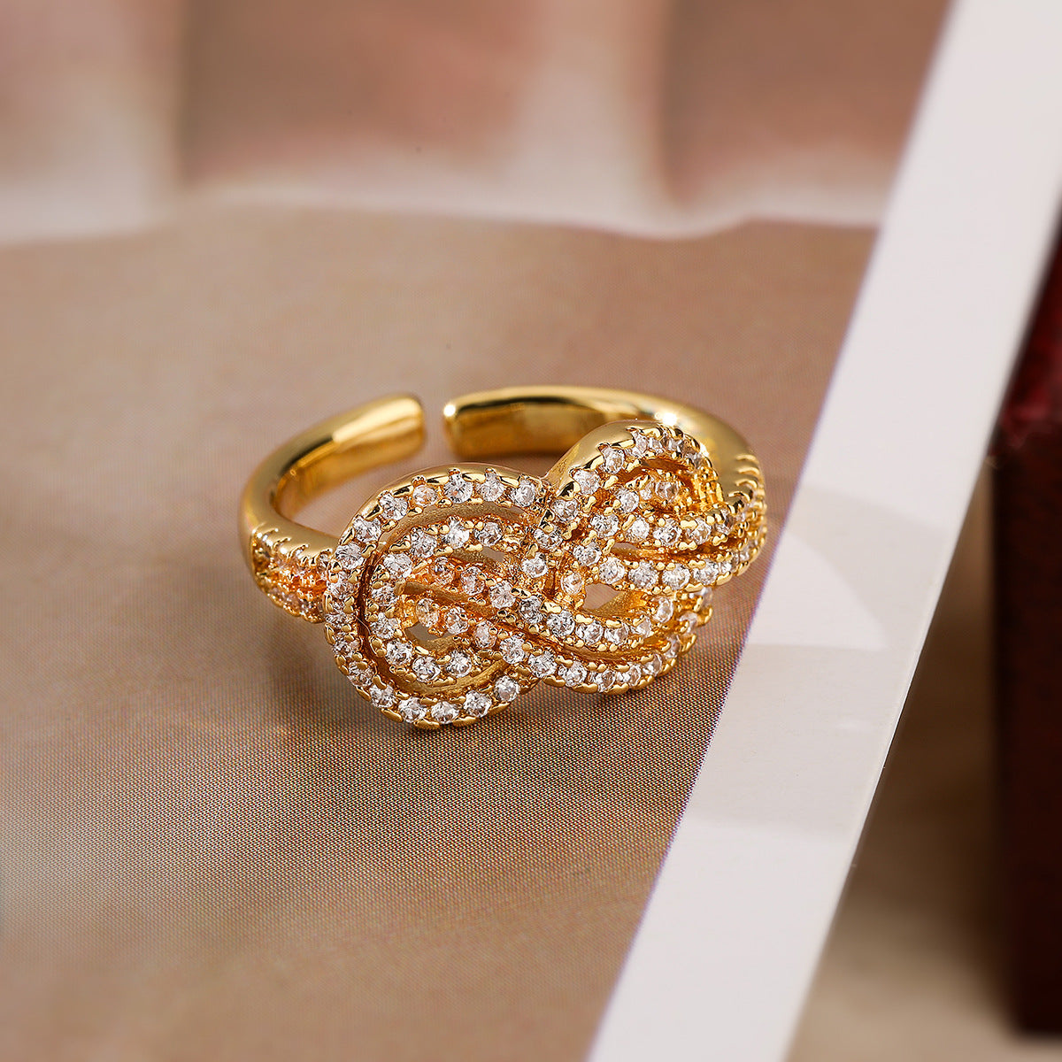 Minimalist Geometric Open Ring for Women Made of Brass with Real Gold Plating and Zircon Inlay