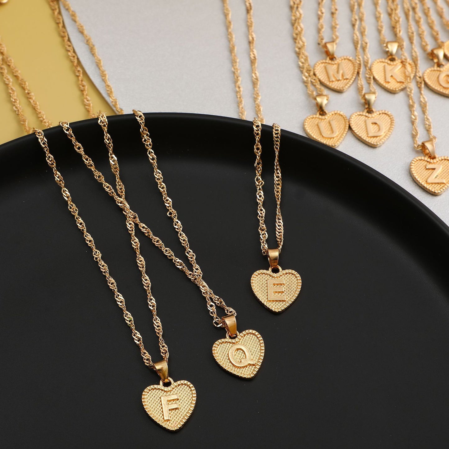 Minimalist Heart Letter Zinc Alloy Plated Necklace Singapore Chain Women