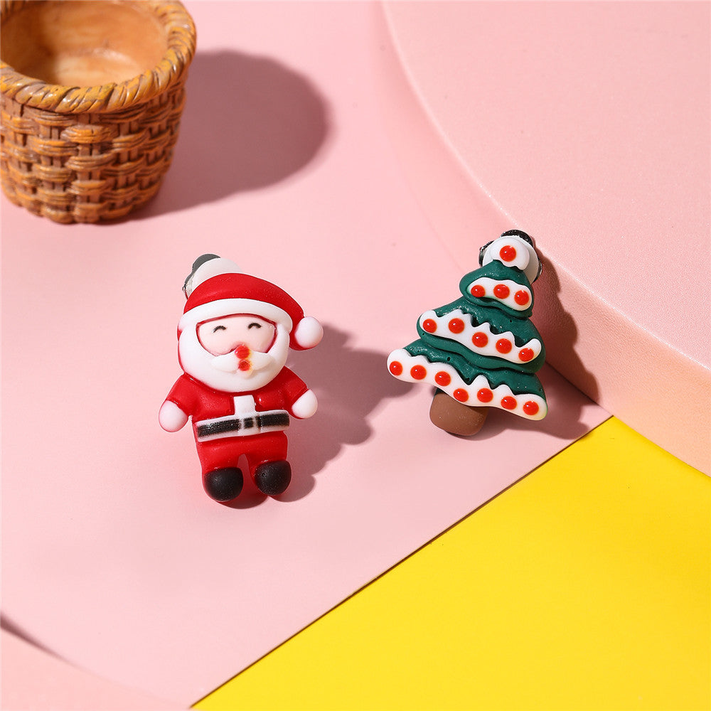 Orecchini a clip in resina con simpatico Babbo Natale dei cartoni animati per bambini, gioielli natalizi