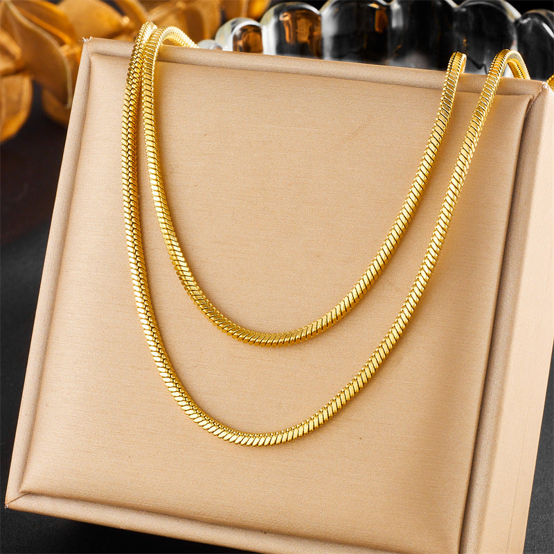 Minimalist Retro Stainless Steel Gold-Plated Snake Chain Necklace for Women