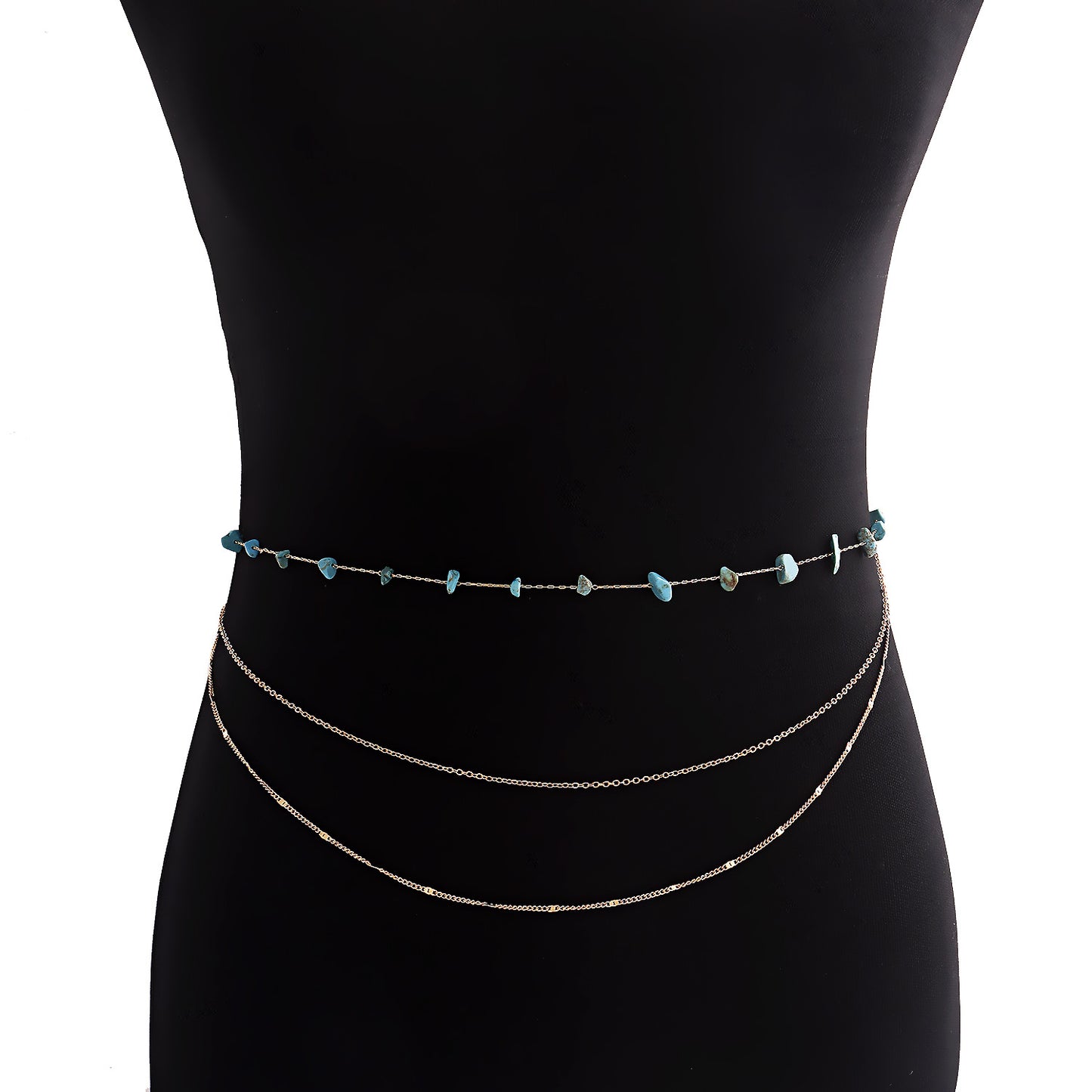 Bohemian Style Multi-Loop Waist Chain for Women Made of Metal with Natural Turquoise Accents
