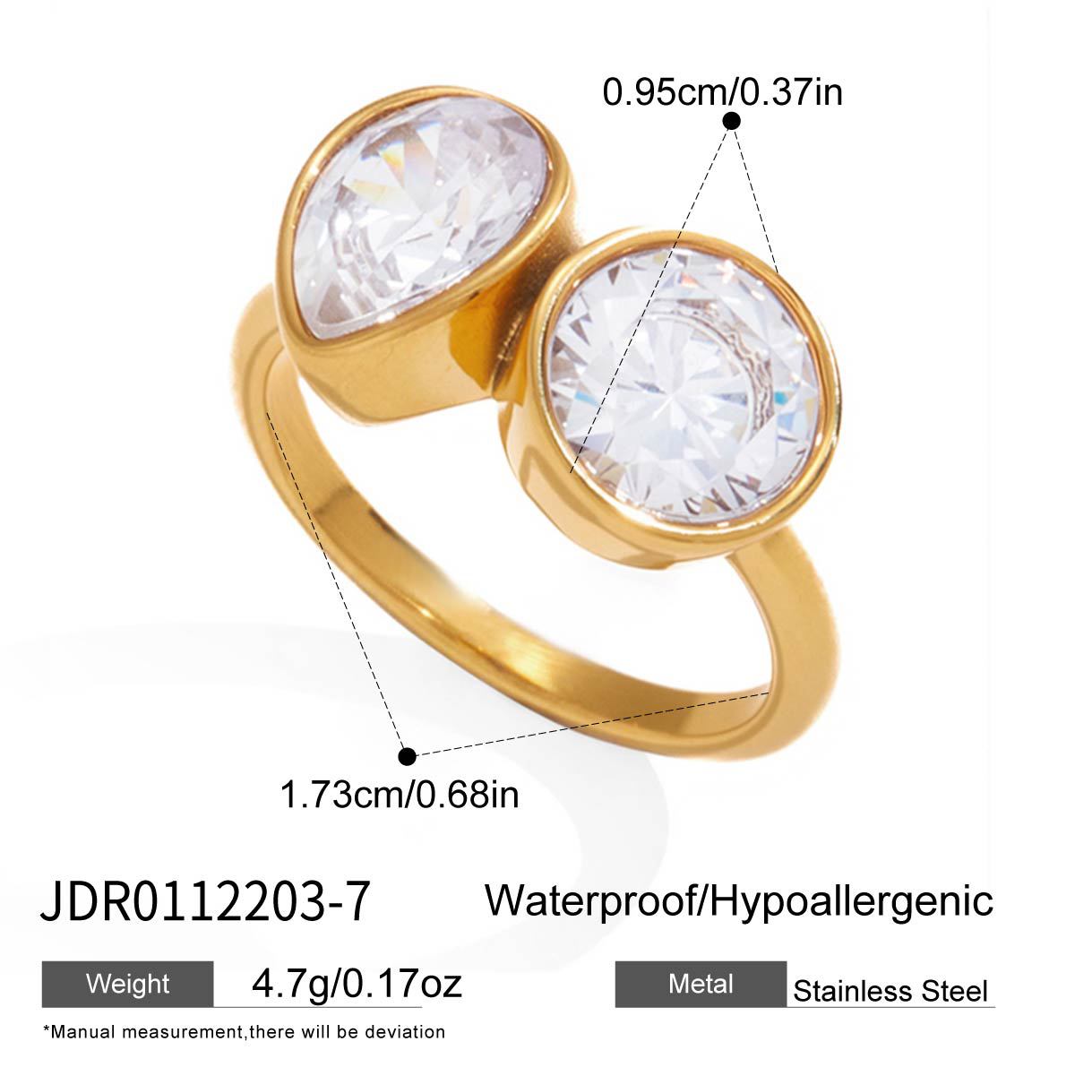 Minimalist Geometric Round Cubic Zirconia Inlay Stainless Steel PVD Ring for Women