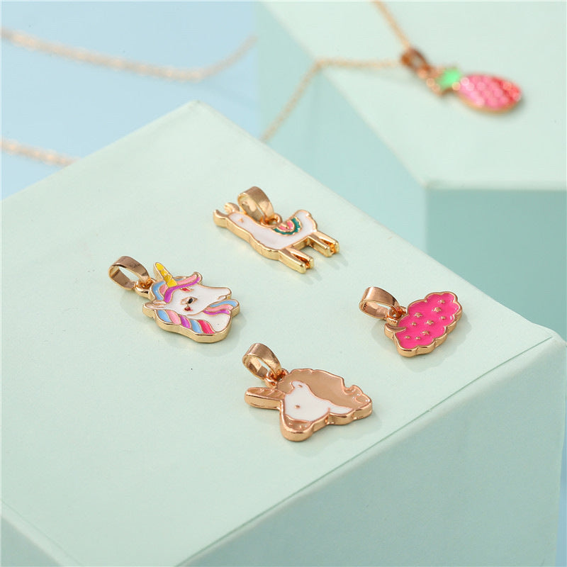 Bonito collar de aleación con animales de dibujos animados y esmalte, con barra intercambiable para dijes, para mujer
