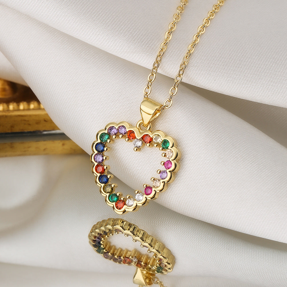 Elegant French-Style Heart-Shaped Zircon and Pearl Pendant Necklace for Women in Copper with Minimalist Design