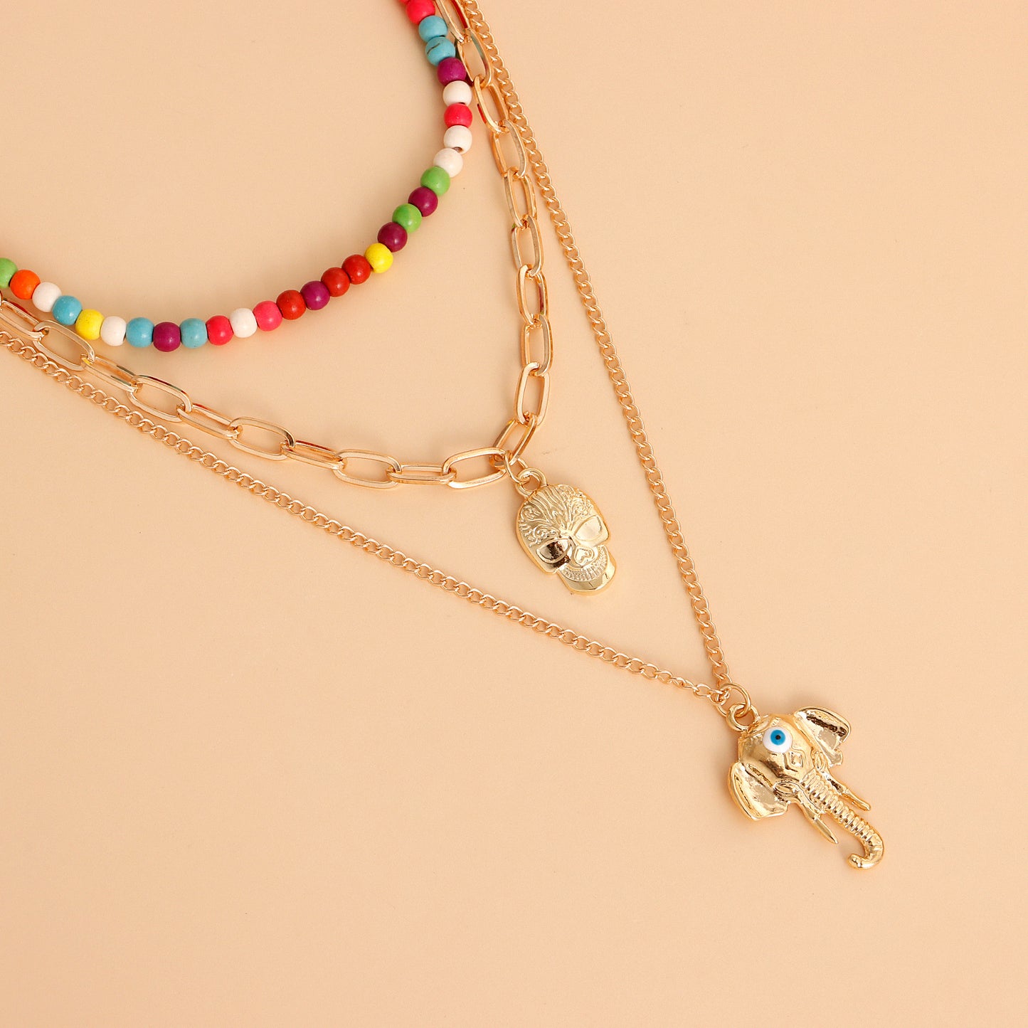 Bohemian Style Elephant Nose Pendant Necklace for Women with Geometric Shape Alloy Chain and Plated Finish