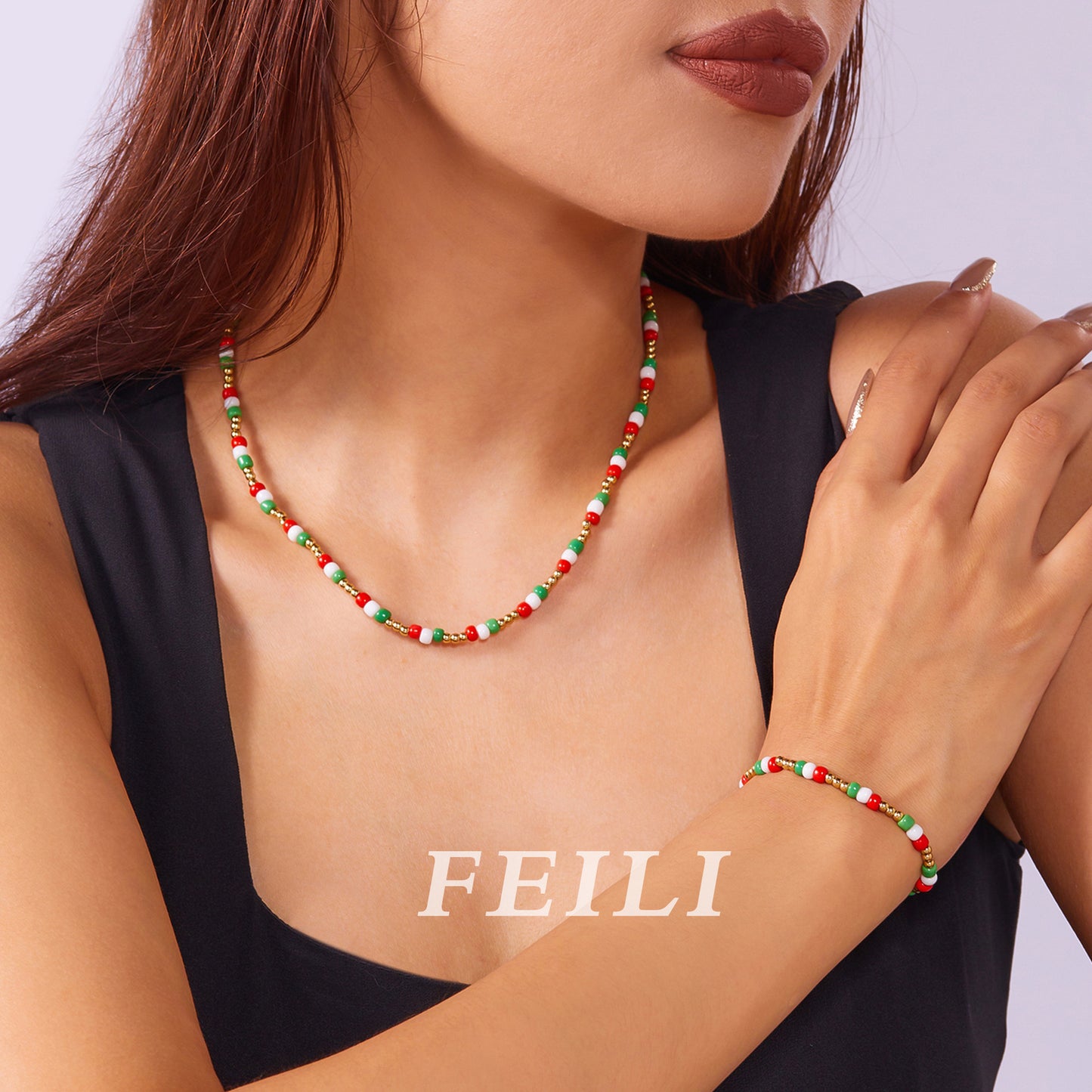Collar geométrico bohemio de cuentas para mujer con abalorios de resina y detalles artesanales, collar de cadena con medallón navideño de colores