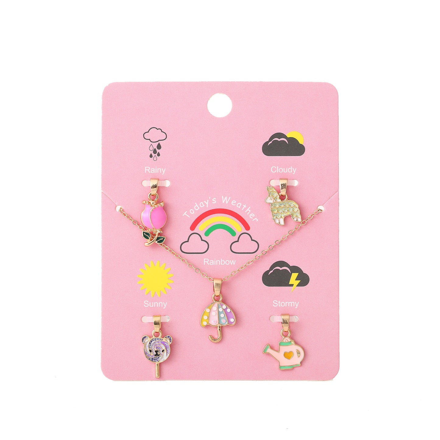 Cartoon Unicorn Pendant Necklace Set for Girls with Ice Cream Cake and Rainbow Design, Enamel Alloy Choker Chain for Kids Ages 3-10