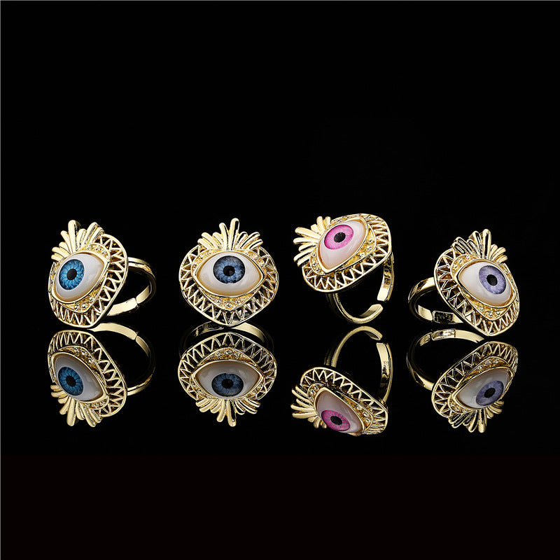 18K Gold Plated Brass Geometric Micro-Inlay Ring for Women
