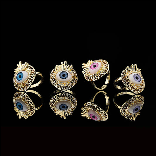 18K Gold Plated Brass Geometric Micro-Inlay Ring for Women