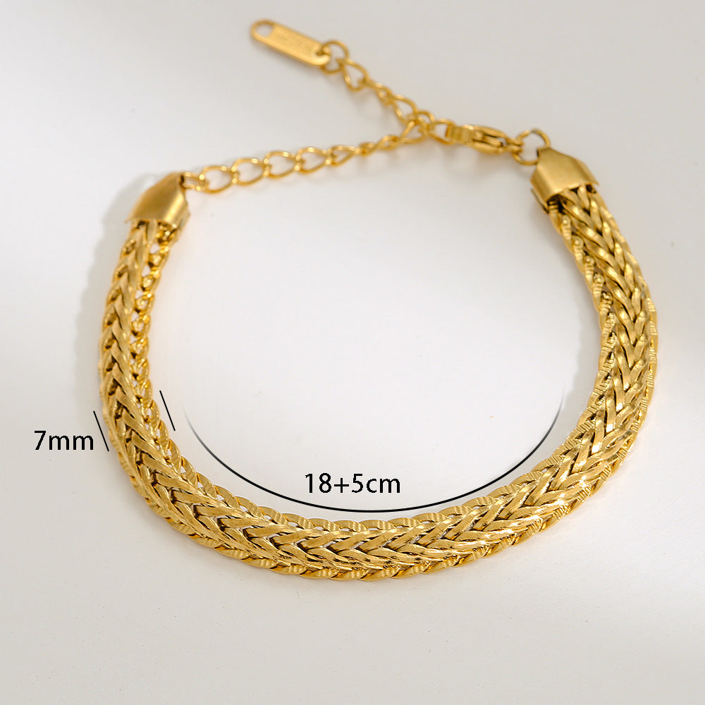 Pulsera Minimalista en V de Acero Inoxidable con Baño de Oro de Doble Fila para Hombres y Mujeres con Acentos Hip-Hop y Retro