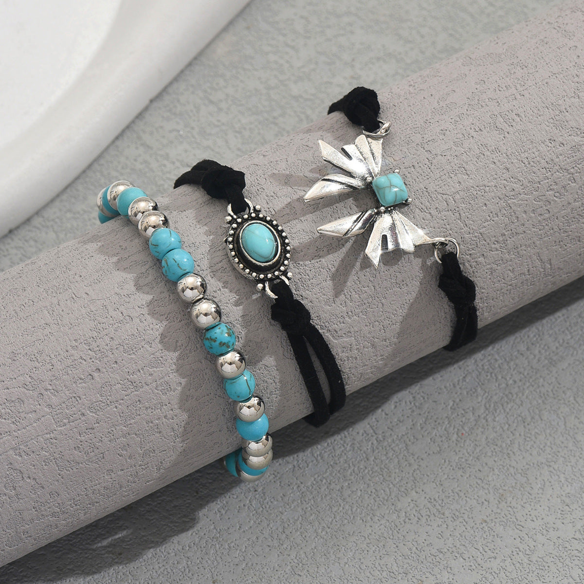 Set bracciale rigido turchese da donna con farfalla geometrica vintage in lega di zinco fatto a mano