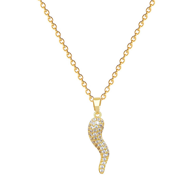 Sweet Geometric Chili Pepper Rhinestone Pendant Necklace Titanium Steel Cable Chain for Women and Men
