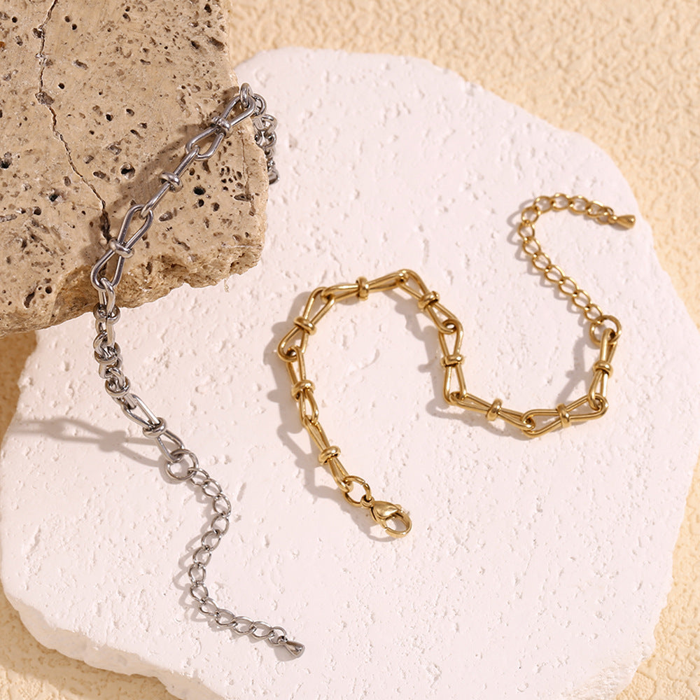 Minimalist Bow-Shaped Stainless Steel Plated 14K Gold Handcrafted Bracelet for Women