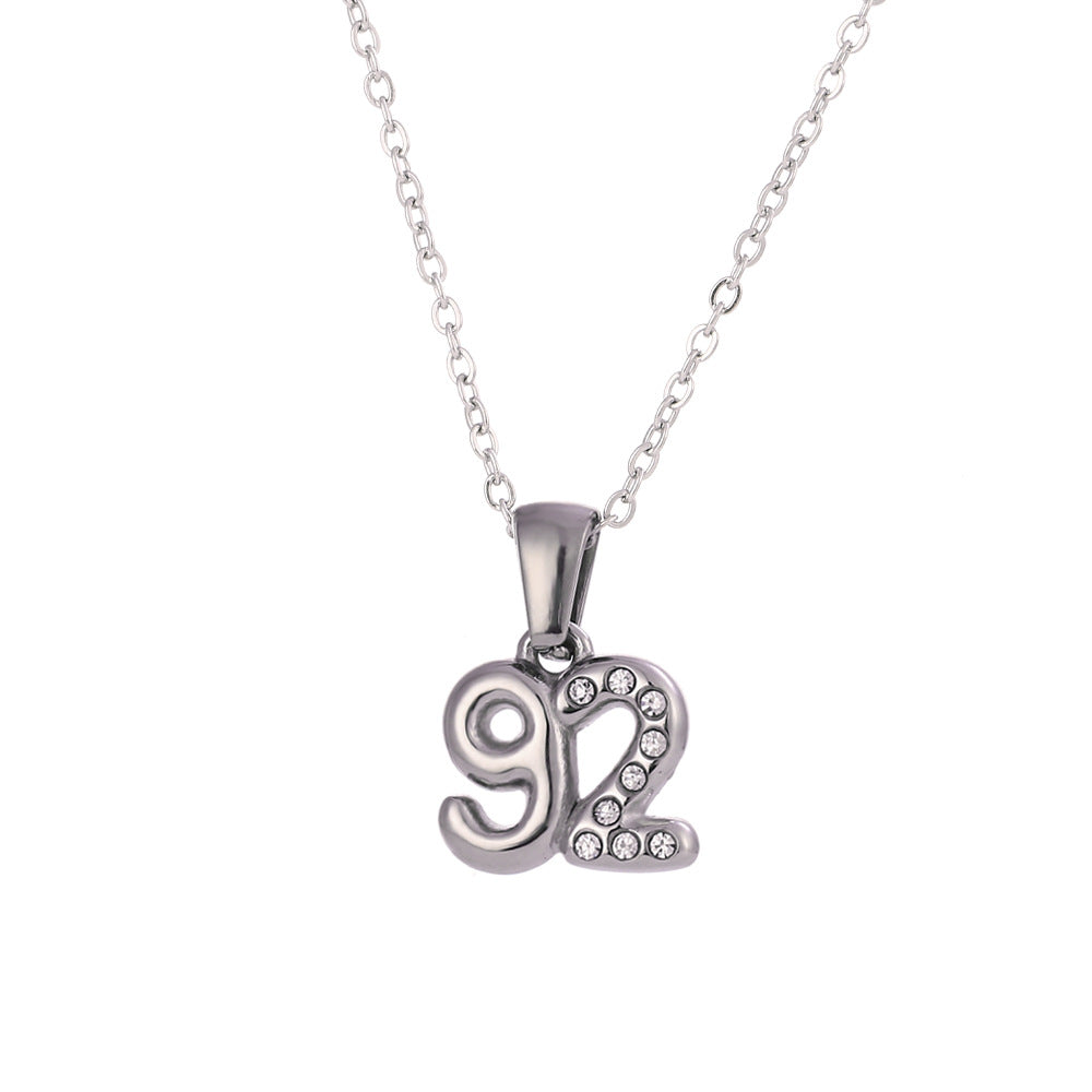 Minimalist Fashion Necklace for Women with Stainless Steel Chain, 18K Gold Plated Titanium Steel Pendant, Micro-Paved Rhinestone Accent, 3D Numeric Year Design