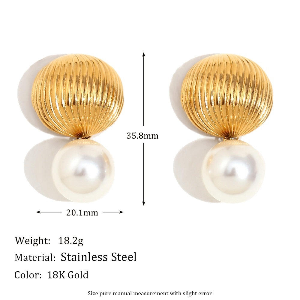 Pendientes de perlas de imitación con diseño de globo aerostático, de acero inoxidable chapado en oro, redondos, geométricos, elegantes y vintage para mujer