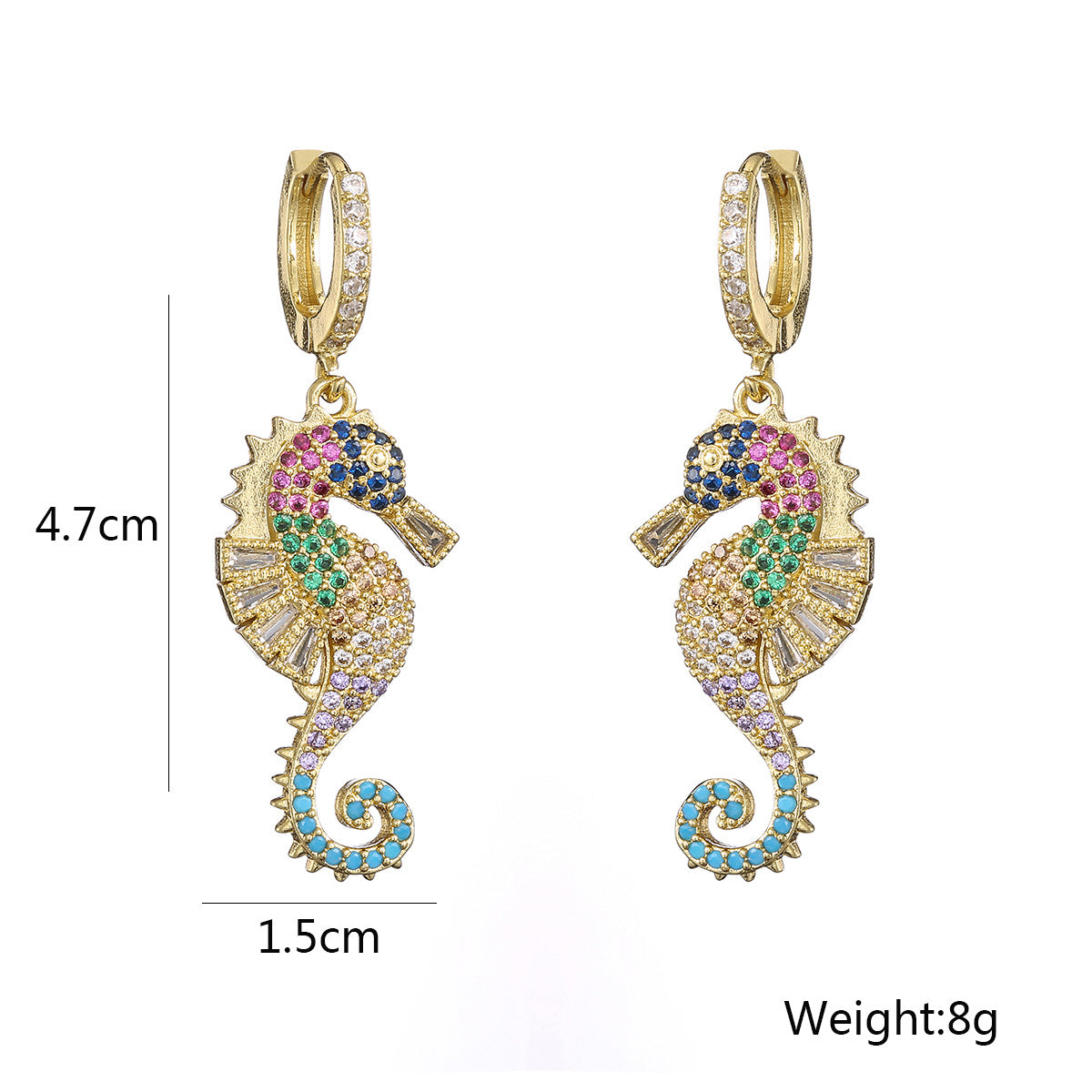 Minimalist Seahorse-Shaped Copper Earrings with 18K Gold Plating and Zircon Accents for Women