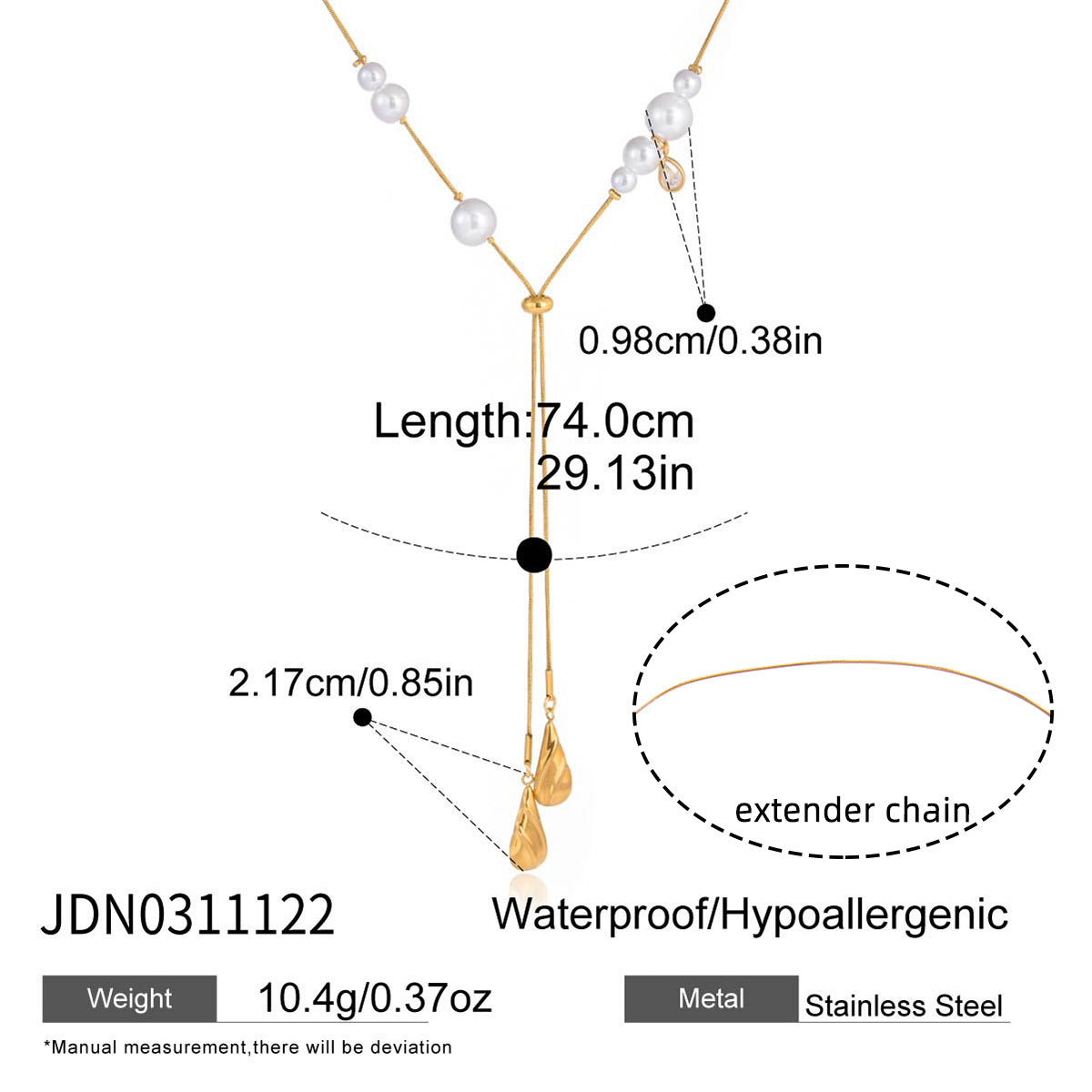 Collana con Pendente Geometrico Minimalista in Acciaio al Titanio con Ciondolo a Goccia Placcato Oro 18K e Placcatura Sottovuoto PVD in Oro per Donna