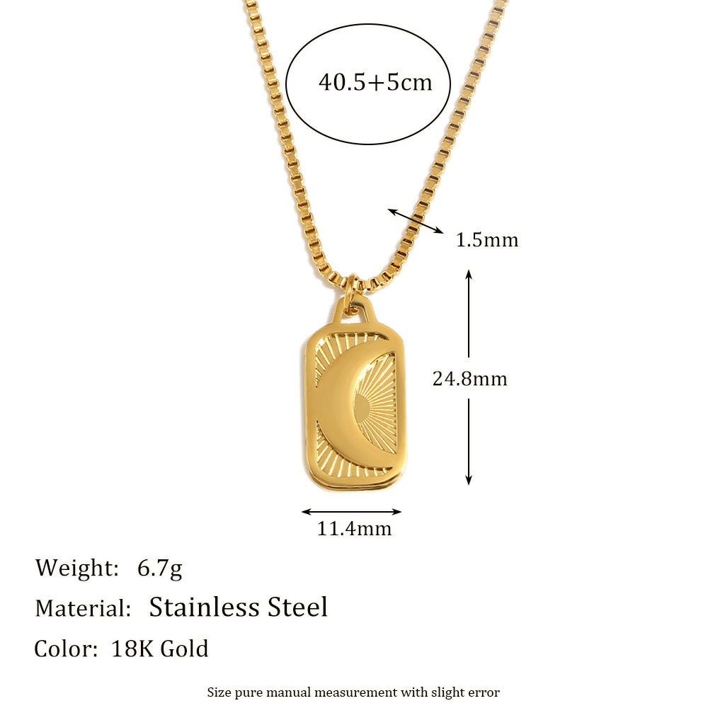 Geometric Moon and Sun Pendant Necklace for Women Stainless Steel with 18K Gold Plating Box Chain