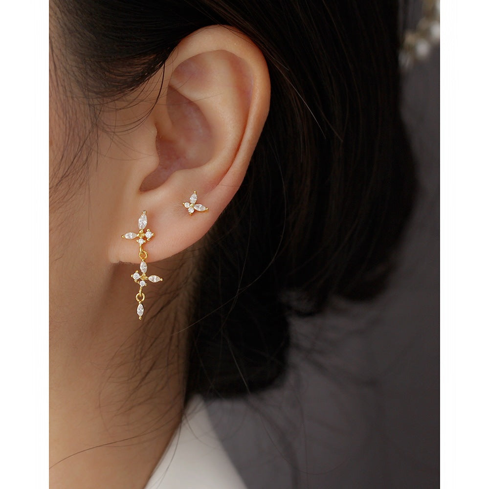 Minimalist Butterfly-Shaped S925 Sterling Silver Stud Earrings with Rhinestone Inlay and Dangling Fringe