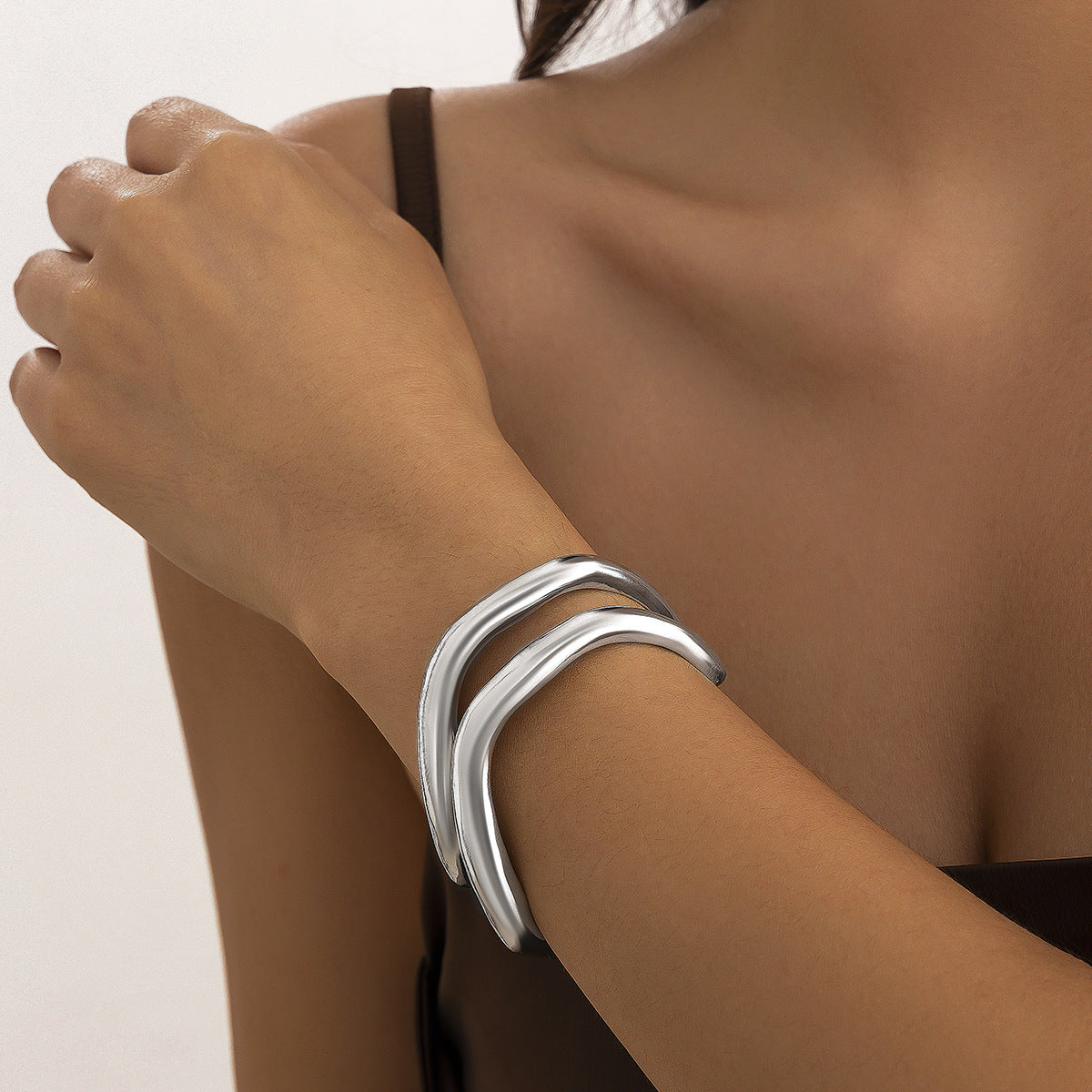 Geometric Irregular Wide Surface Plated Alloy Bangle Bracelet