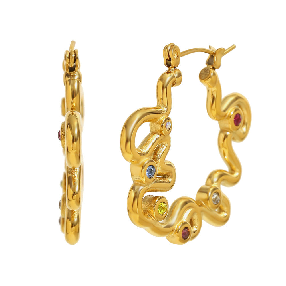 Orecchini a cerchio geometrici minimalisti in acciaio inossidabile con placcatura in oro 18K e strass colorati da donna