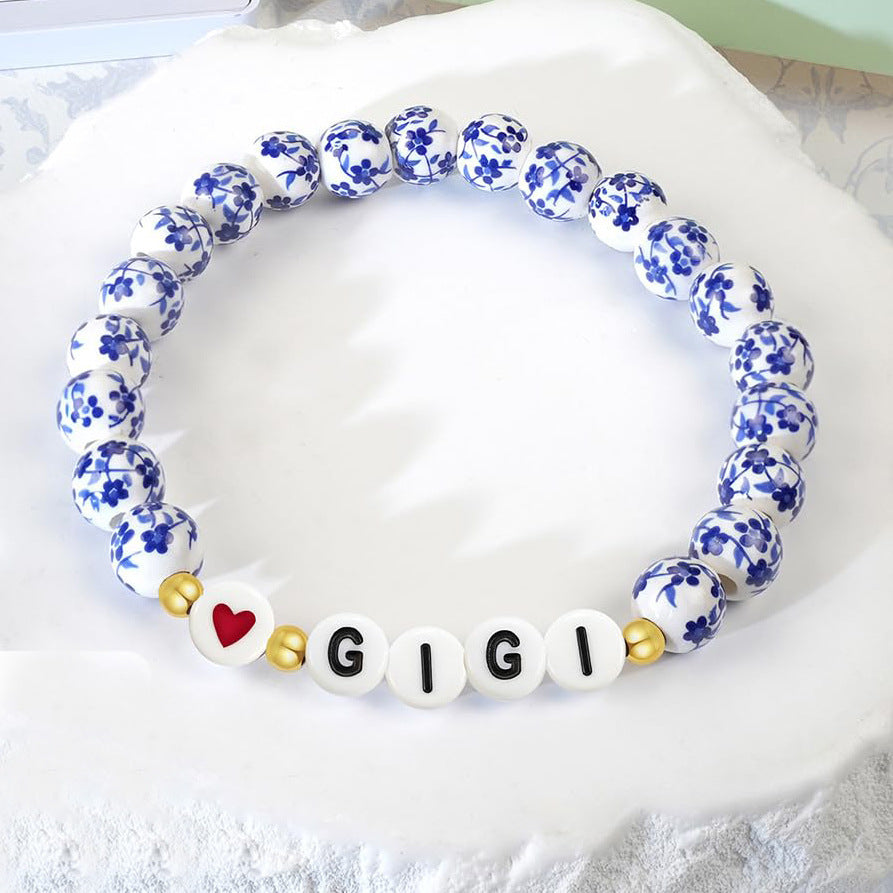 Vintage Elegant Heart Letter Ceramic Elastic Bracelet Unisex Gift