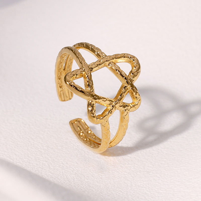 Anello aperto da donna a stella minimalista in acciaio inossidabile con finitura placcata