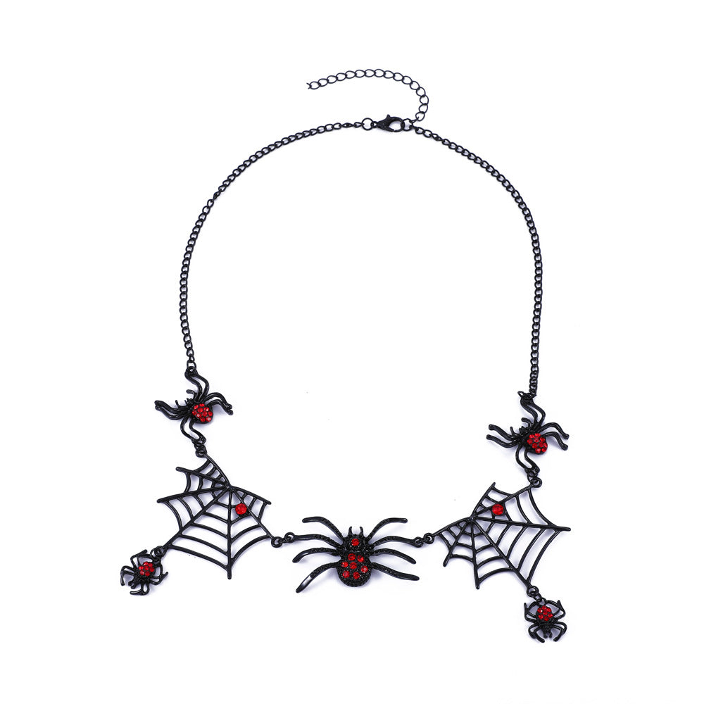 Collana con ciondolo ragnatela gotica vintage da donna, corta, in lega, con finitura placcata nera