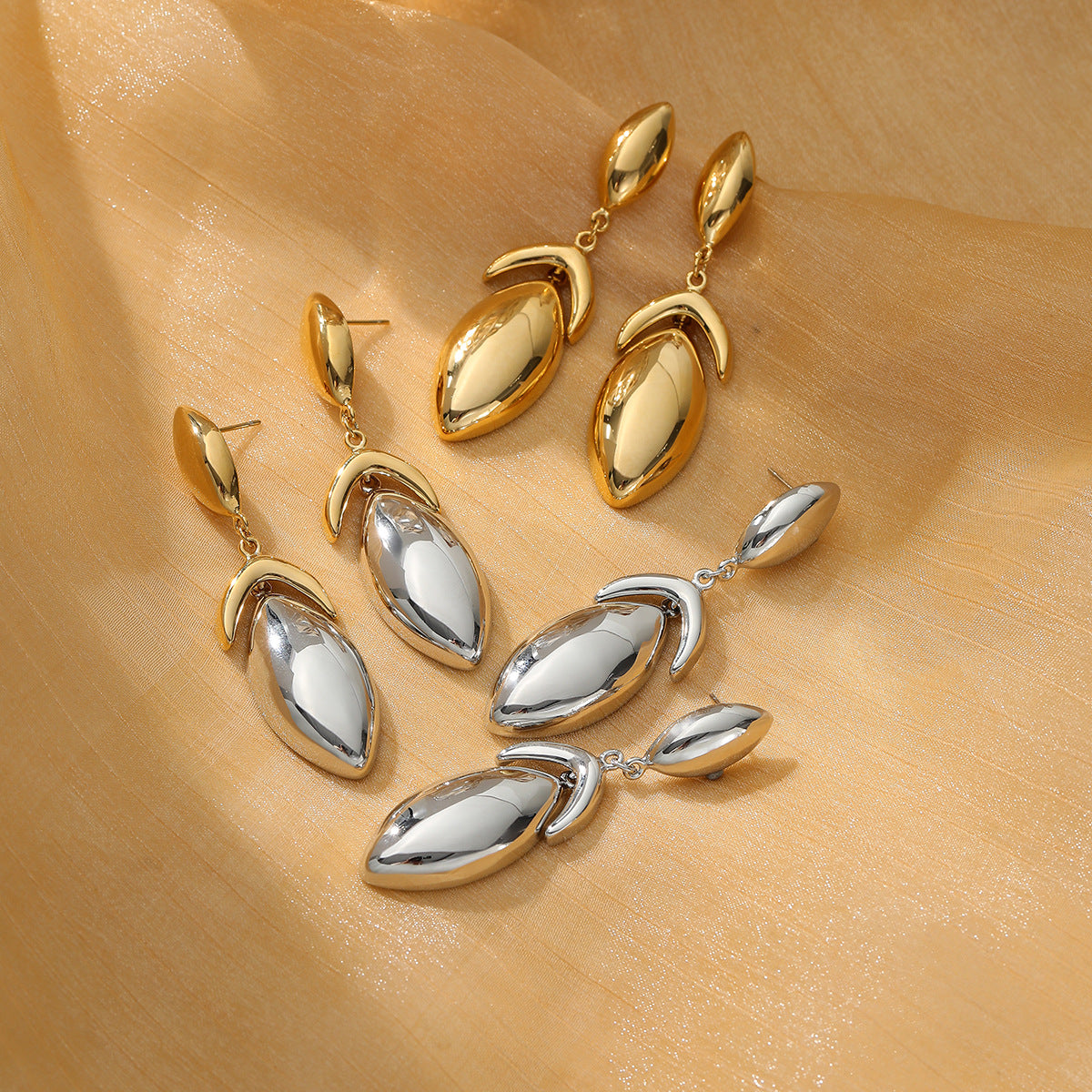 Minimalist Water-Drop-Shaped Titanium Steel Earrings for Women with Vacuum Plating Finish and Stainless Steel Posts