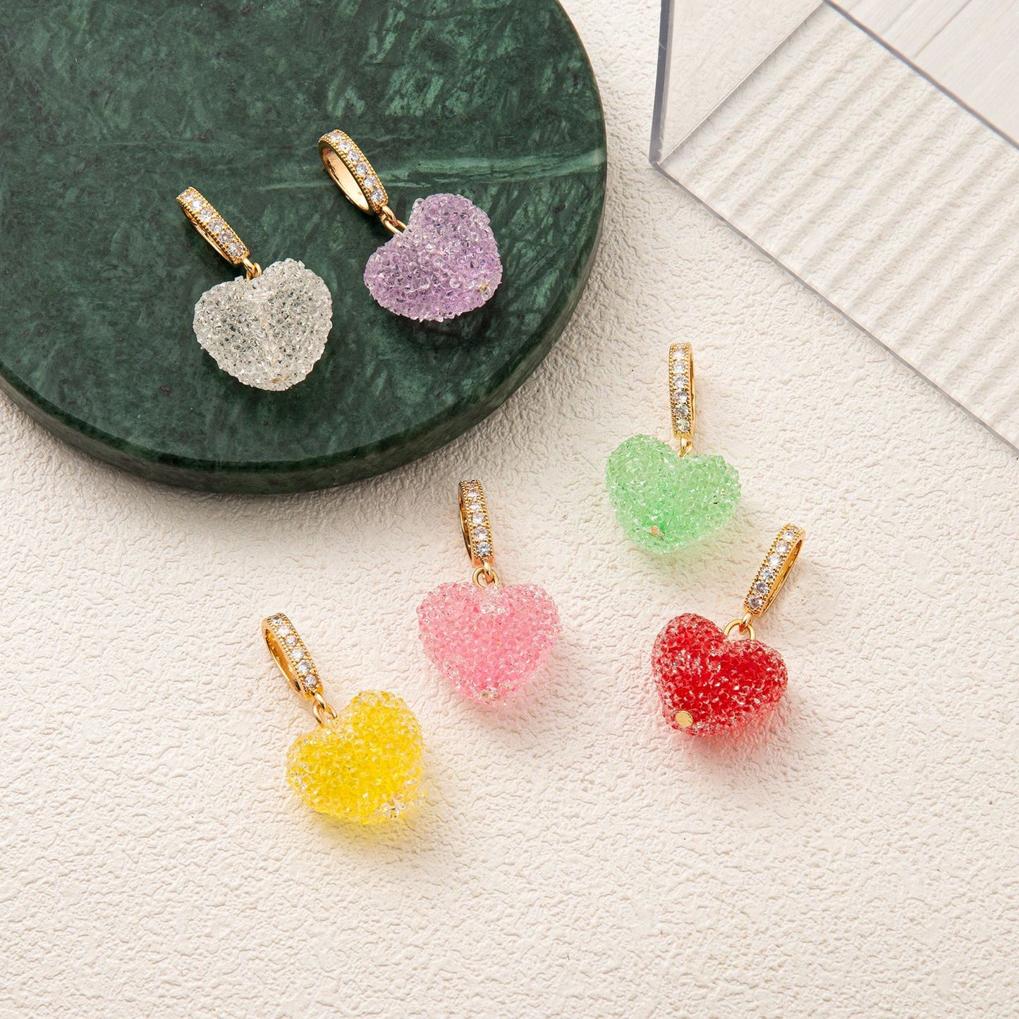 Sweet Colorful Heart Geometric Acrylic Pearl Plated Pendant Necklace