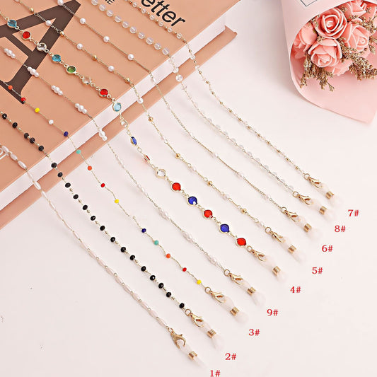 Casual Geometric Alloy Chain with Pearl and Crystal Inlay for Mask and Glasses