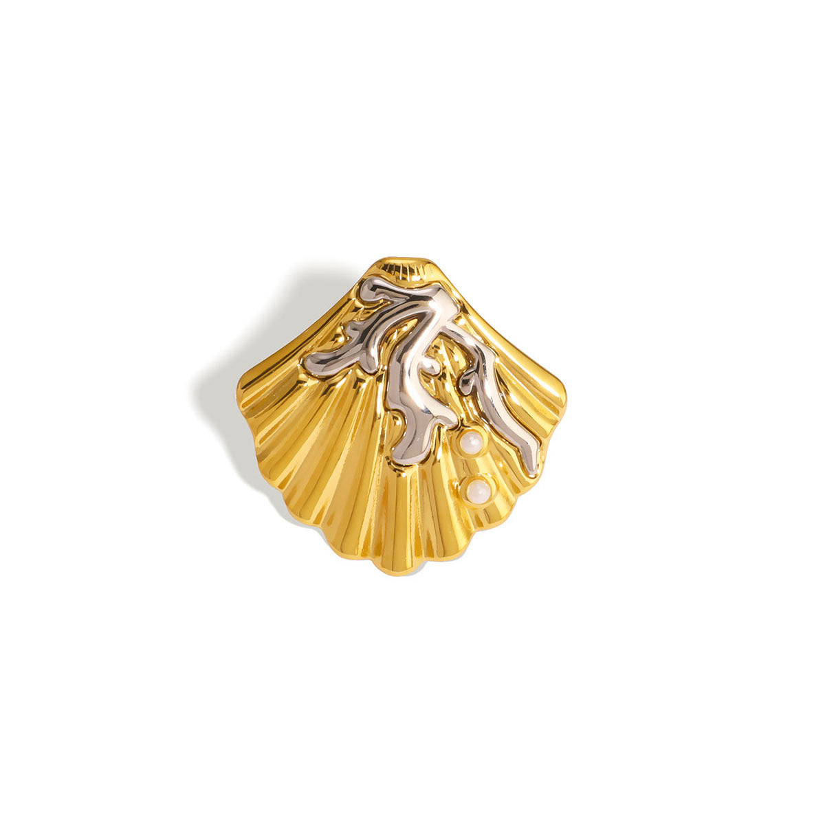 Anello Minimalista con Guscio e Texture Geometrica in Acciaio Inossidabile per Donna e Uomo con Finitura Placcata