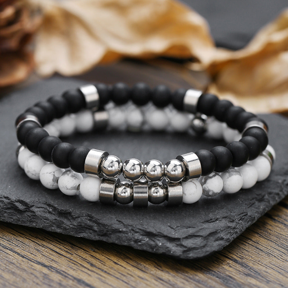 Bracciale elasticizzato con perline geometriche esagonali in ossidiana nera e occhio di tigre, da uomo e unisex, accessorio casual da lavoro e alla moda