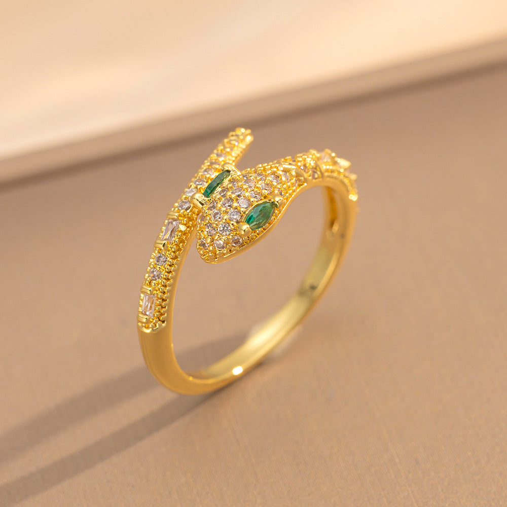 Luxury Minimalist Adjustable Open Ring for Women with Gold-Plated Copper Band and Zircon Stone Accent in Heart and Floral Shape