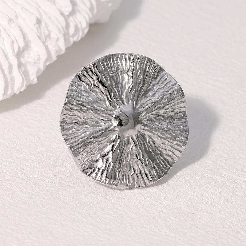 Anello regolabile rotondo geometrico retrò in acciaio inossidabile da donna con finitura placcata Anello di moda ispirato alla Francia dall'estetica fredda e minimalista
