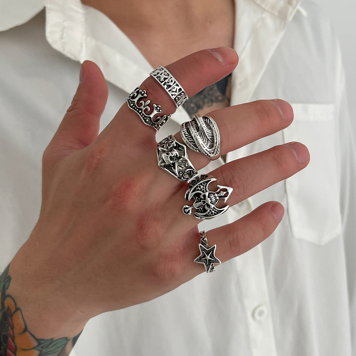 Vintage Punk Hip-hop Geometric Bat Alloy Ring Set for Couples