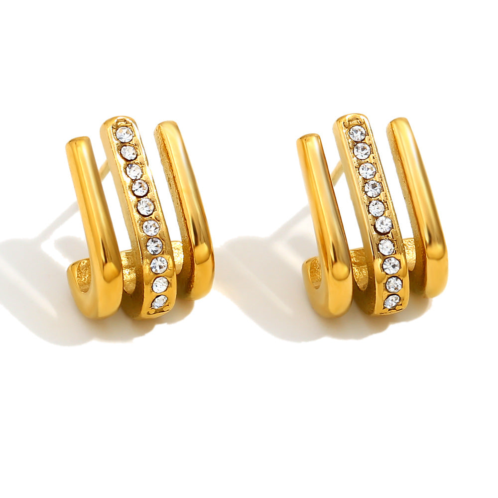 Orecchini alla Moda Geometrici in Acciaio Inossidabile con Placcatura in Oro 18K e Strass per Donna