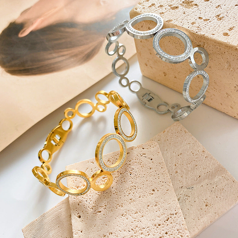 Vintage Geometric Oval Titanium Steel Plated Bracelet for Women