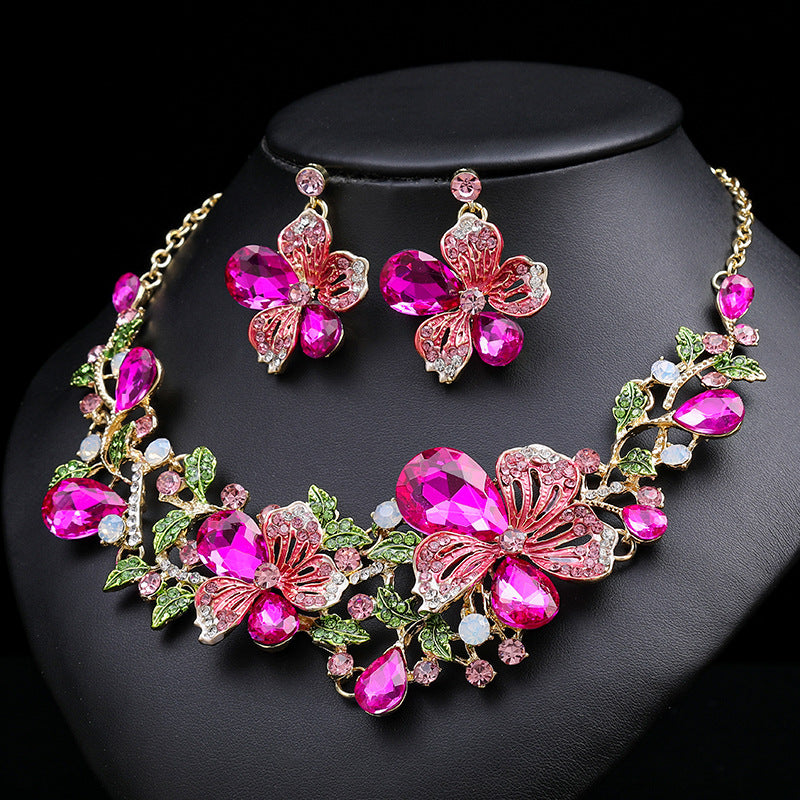 Vintage Floral Alloy Necklace and Earrings Set with Plated Finish and O-Chain for Women