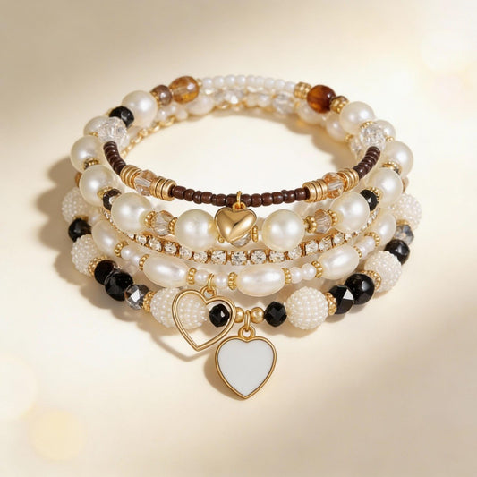 Bohemian Geometric Heart Round Alloy Pearl Rhinestone Bracelet for Women