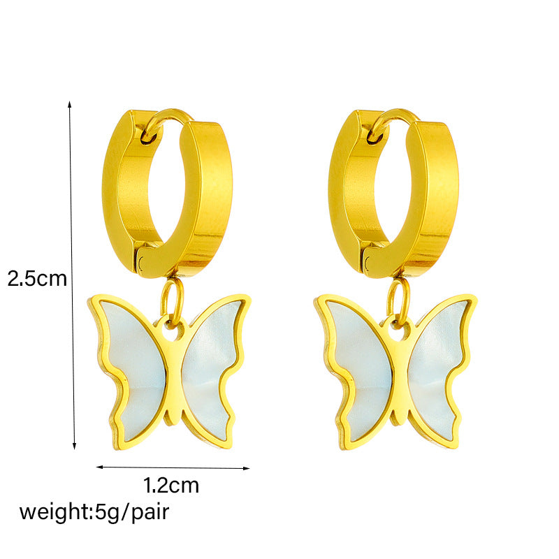Minimalist Fashion Butterfly Pendant Earrings in Titanium Steel with Plated Finish for Women