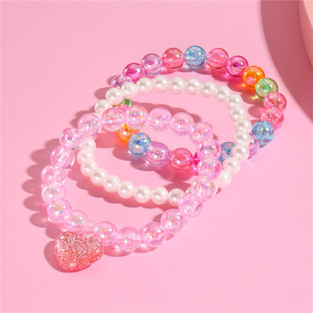 Juego de pulseras de resina con cuentas en forma de corazón estilo caricatura con dijes de cola de sirena y conchas marinas para niños