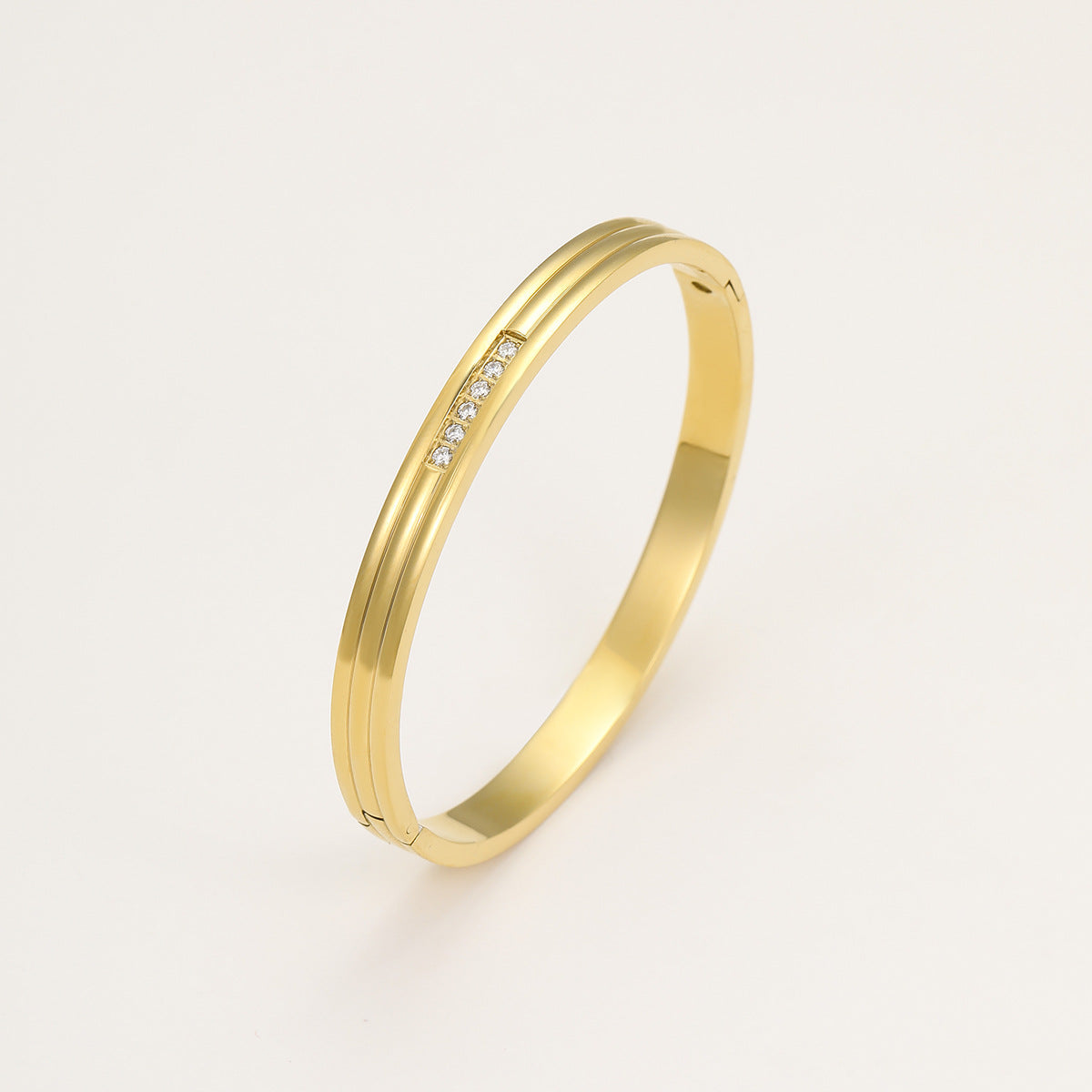 Bracciale da donna in acciaio inossidabile placcato oro 18 carati con design geometrico di ispirazione vintage e strass