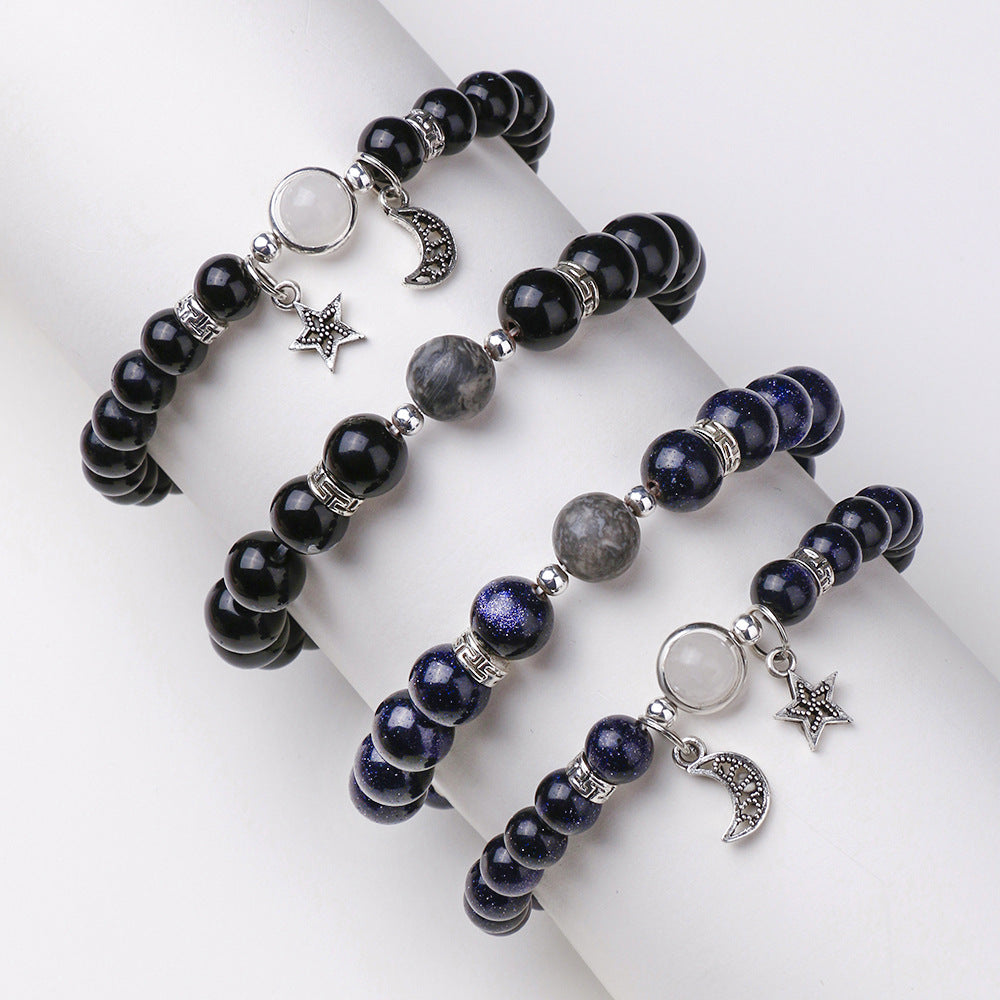 Minimalist Star Brass Plated Bracelet with Blue Sandstone and Obsidian for Unisex