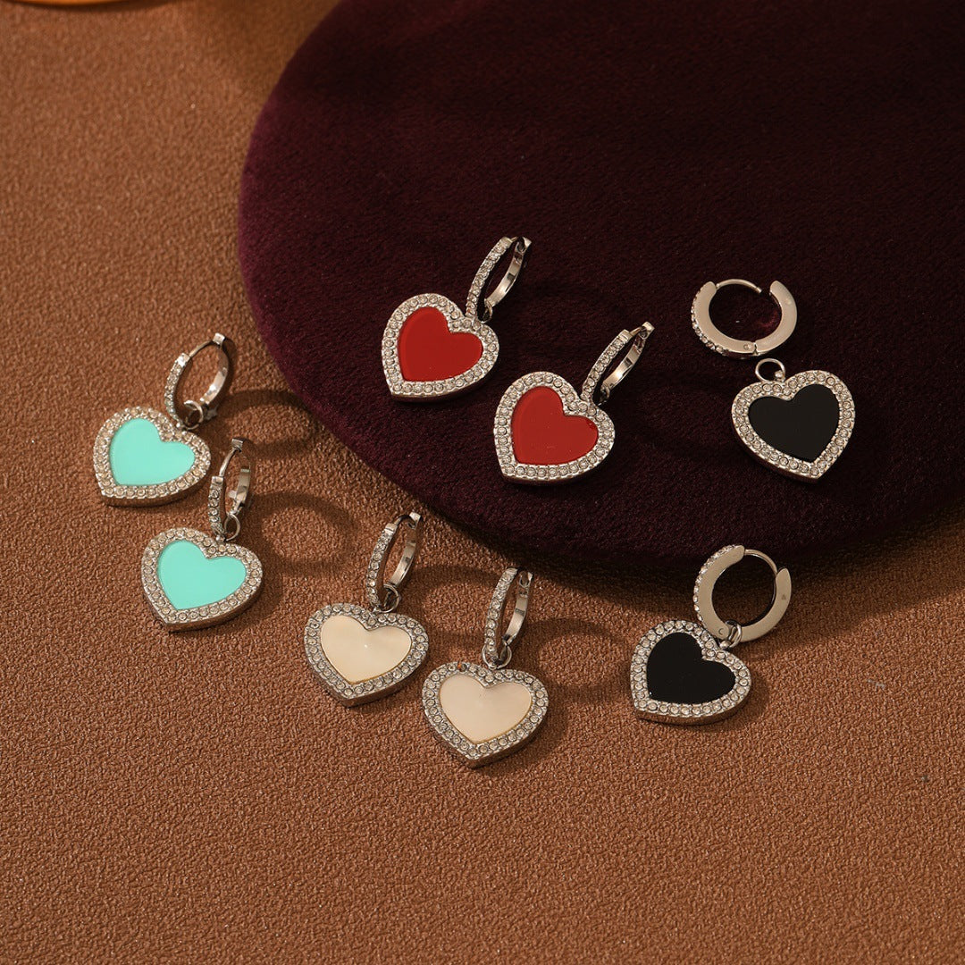 Orecchini da Donna Vintage a Cuore con Strass in Acciaio al Titanio, Gioielli di Moda Minimalisti con Finitura Placcata