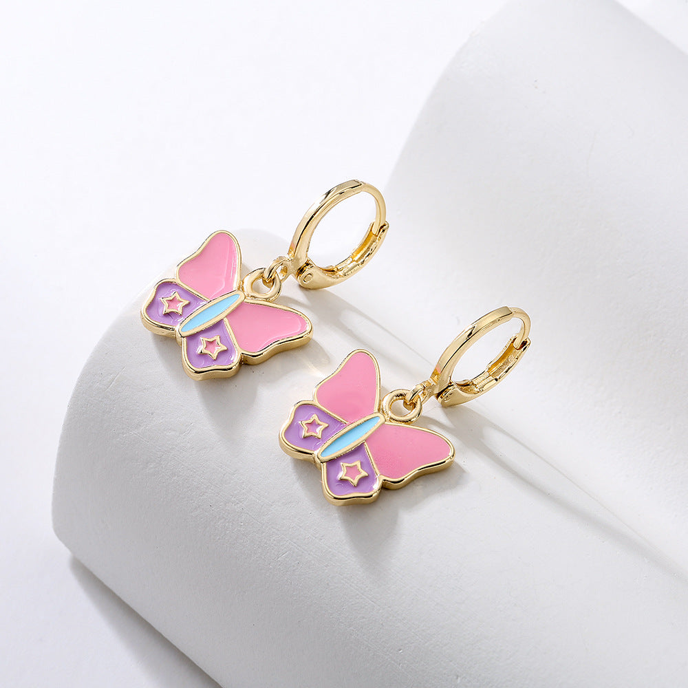 Minimalist Butterfly-Shaped Copper Earrings with Gold Plating and Enamel Finish for Women