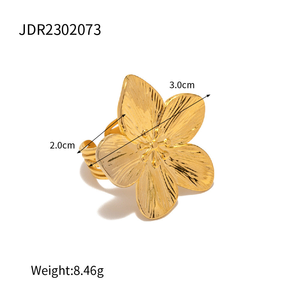 Collar de Acero Inoxidable con Perlas Modernas, Anillo de Acero de Titanio Floral y Pulsera Apilable para Mujer